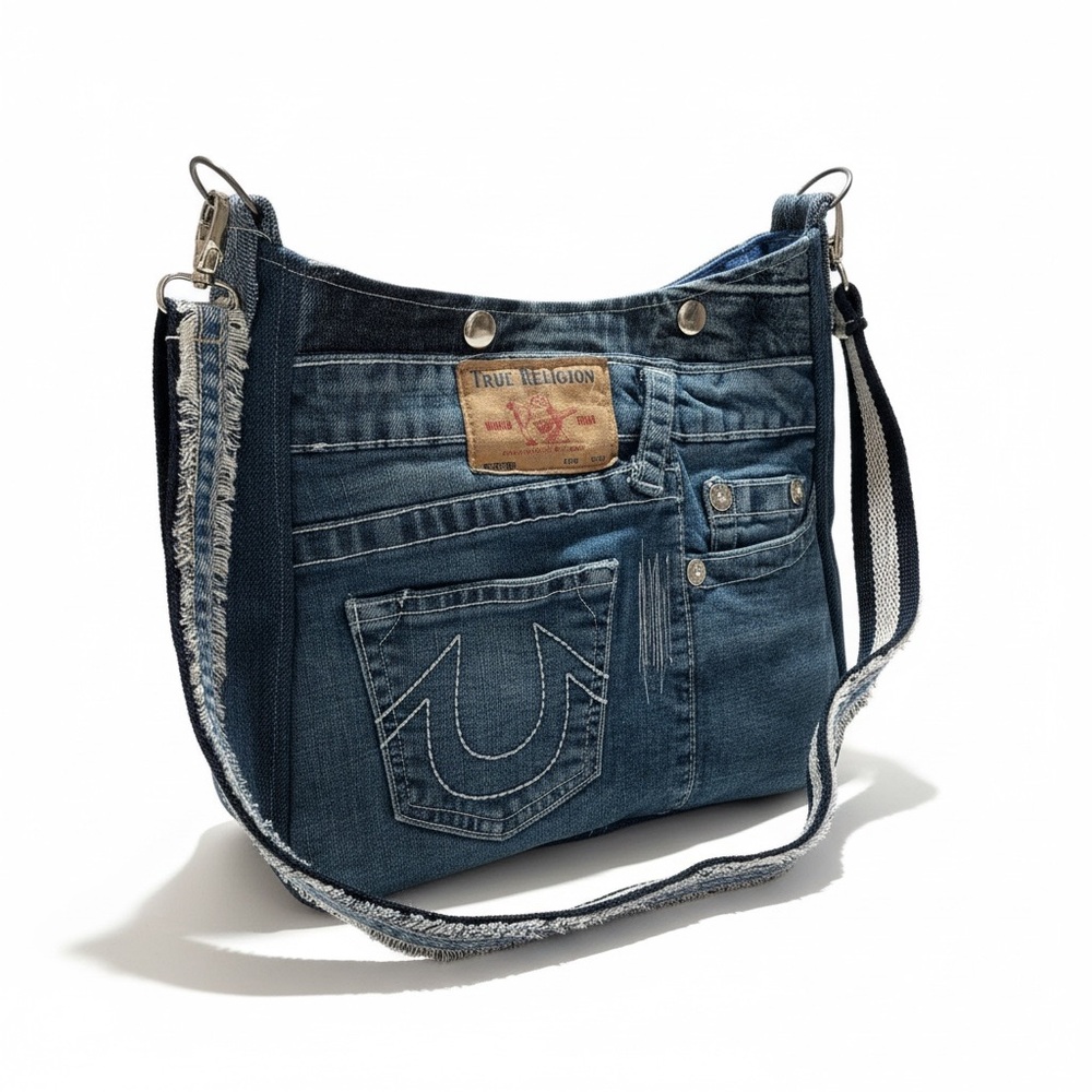 Denim patchwork shoulder bag upcycled jeans boho bag
